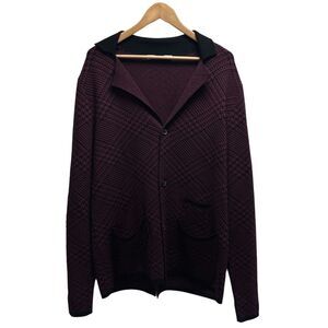Mr. Turk Men's Size L Button Front Cardigan Sweater Wool Burgundy Red Glen Plaid